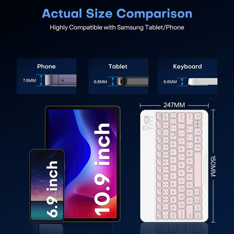 Omoton Bluetooth Keyboard for Tablet/Android/Windows/iOS, with 7 Colors Backlight Rechargeable Wireless Mini Keyboard for Galaxy Tab A9+ / S9 FE / S10 / S11 / A11 Series etc, Pink - Image 4